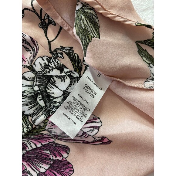 Grayson Treads Pink Floral Vneck Short Sleeve blouse size small - Picture 5 of 5